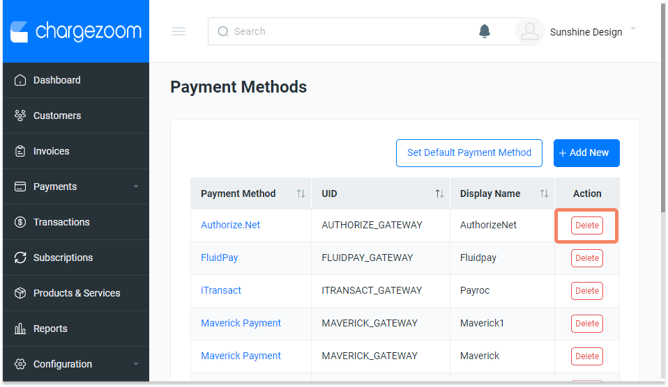 Delete Payment Gateway