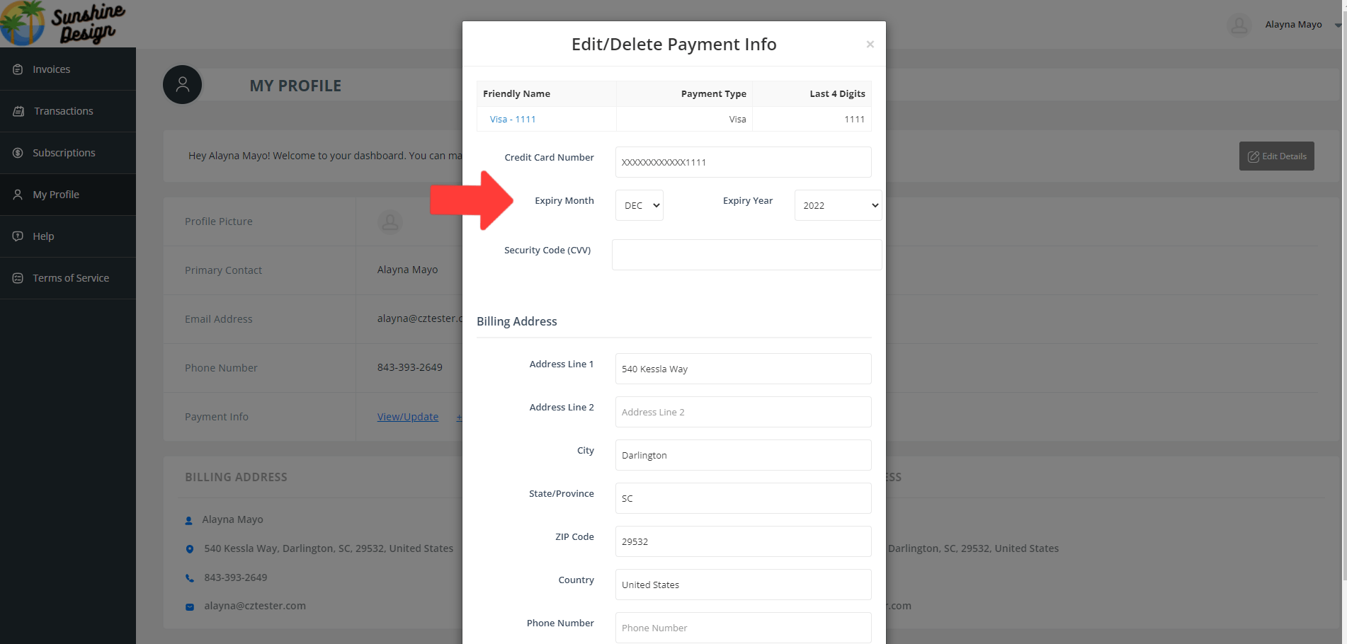 Update customer credit card in the Chargezoom Customer Portal