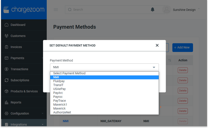 Select Default Payment Method