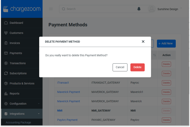 delete payment method confirmation