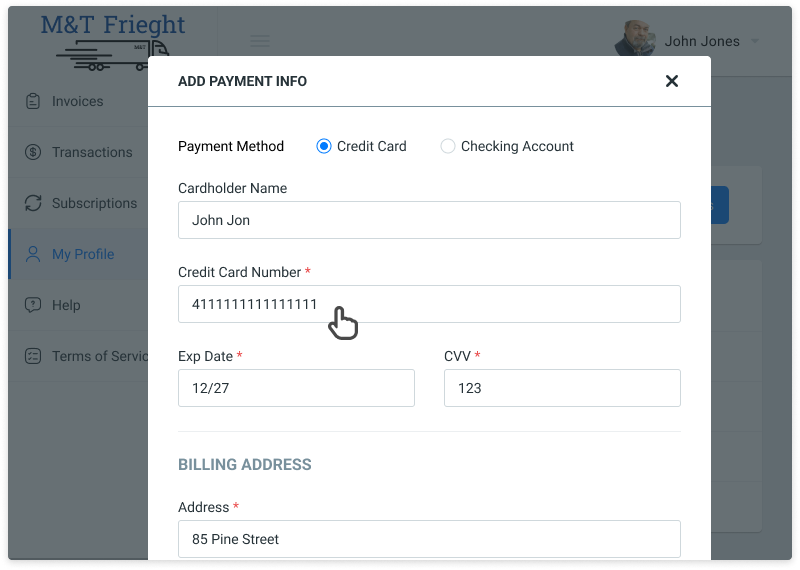 Chargezoom_customer Portal_ Add Payment method