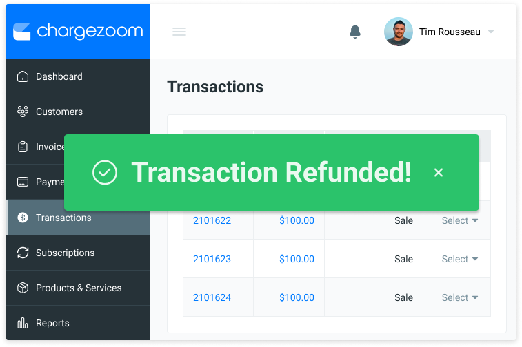 Chargezoom Platform Easy Refunds