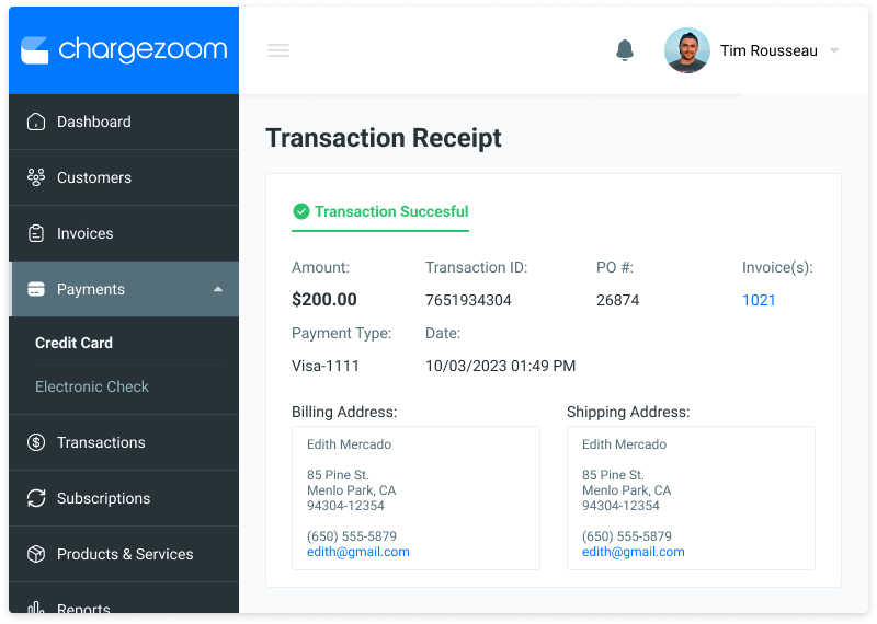 Chargezoom transaction reciept