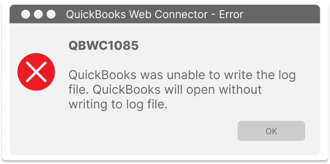 QBWC1085 - QuickBooks was unable to write to the log file. QuickBooks will open without writing to log file