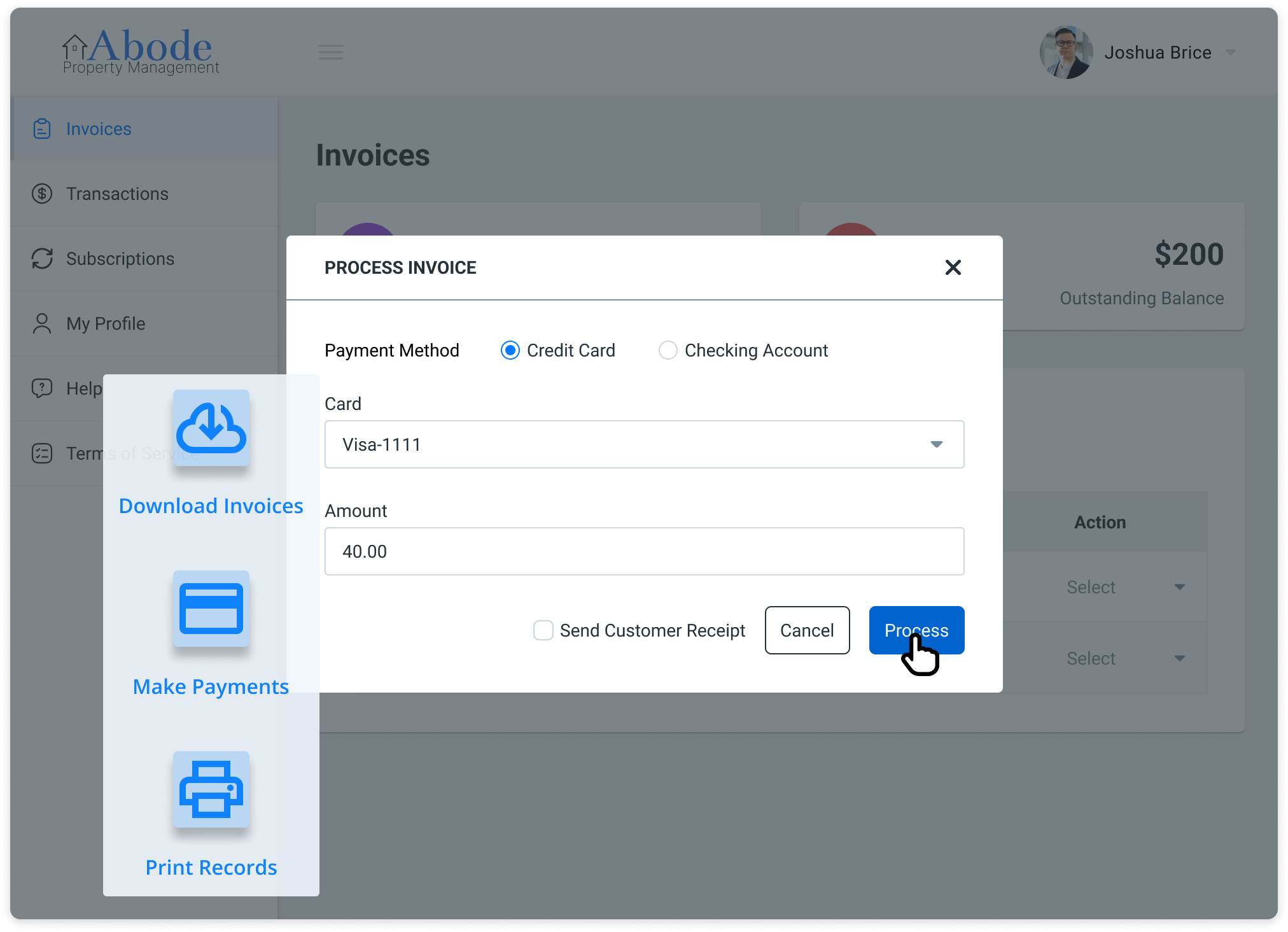 Chargezoom_Customer Portal_Process Invoice