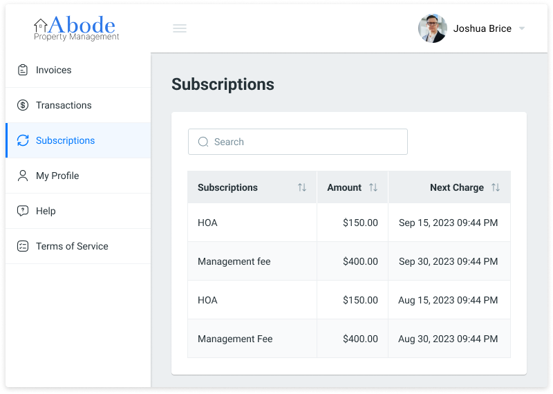 Chargezoom_Customer portal_ Subscriptions